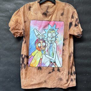 Rick and Morty Cotton Tee Shirt Size Medium Brown Black Tie Dyed Distressed